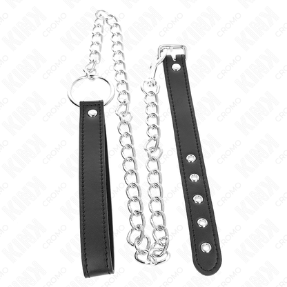 Kink nahkainen penisrengas - 21,5 × 2 cm - 60 cm:n metalliketju ja nahkahihna