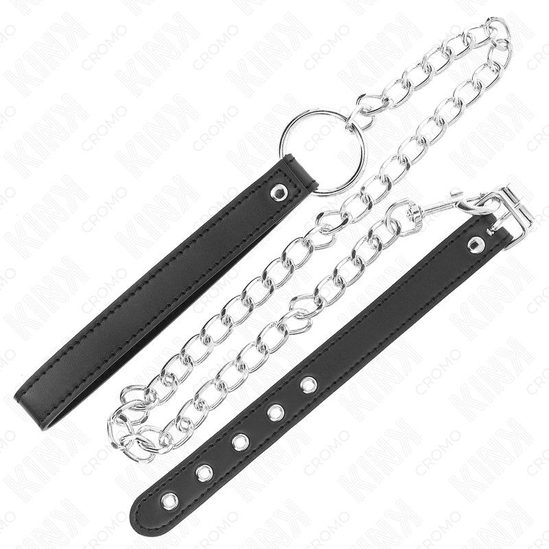 Kink nahkainen penisrengas - 21,5 × 2 cm - 60 cm:n metalliketju ja nahkahihna