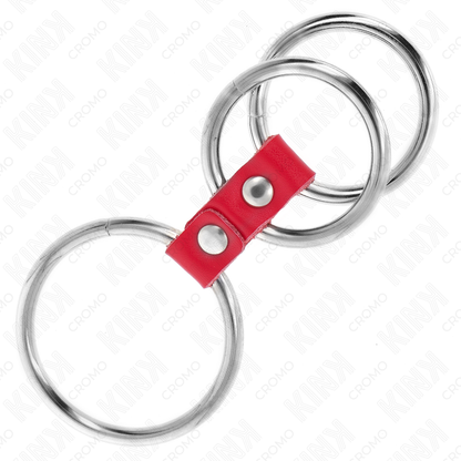 Kinktriple Metal Penis Ring 3.7 Cm To 5 Cm Connected With Red Leather | Niks.fi verkkokauppa
