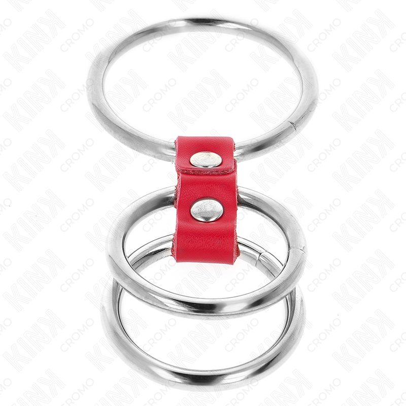 Kinktriple Metal Penis Ring 3.7 Cm To 5 Cm Connected With Red Leather | Niks.fi verkkokauppa