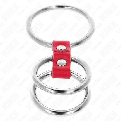 Kinktriple Metal Penis Ring 3.7 Cm To 5 Cm Connected With Red Leather | Niks.fi verkkokauppa
