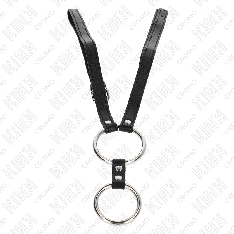 Kink metallinen kaksoispenisrengas nahkavyöllä - Ø 3,8–5 cm - 112 cm