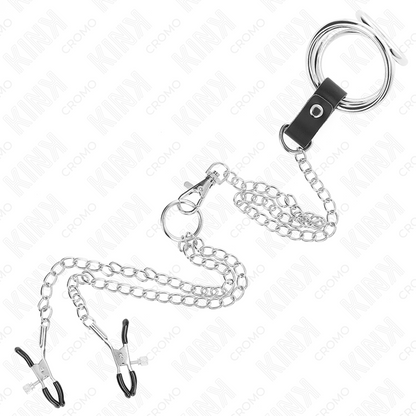 Kinktriple Chrome Metal Penis Ring 3.8 Cm To 5 Cm With 26 Cm Metal Chain And Nipple Clamps Model 1 | Niks.fi verkkokauppa