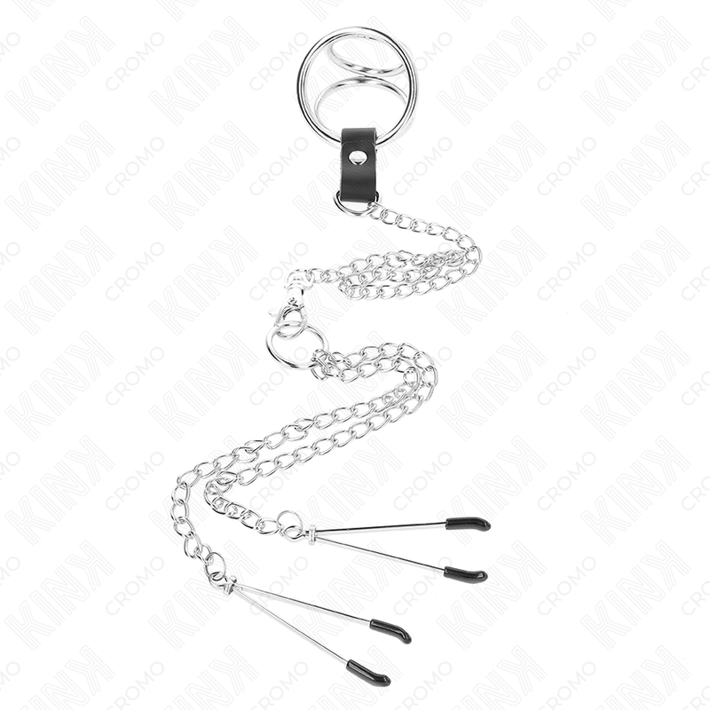 Kinktriple Chrome Metal Penis Ring 3.8 Cm To 5 Cm With 26 Cm Metal Chain And Nipple Clamps Model 2 | Niks.fi verkkokauppa