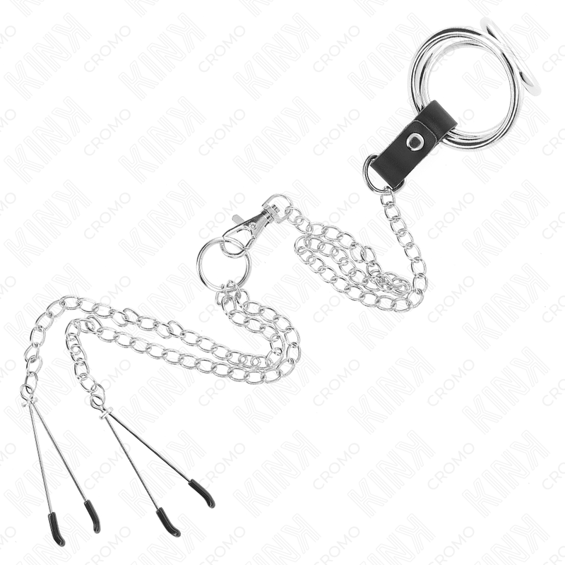 Kinktriple Chrome Metal Penis Ring 3.8 Cm To 5 Cm With 26 Cm Metal Chain And Nipple Clamps Model 2 | Niks.fi verkkokauppa
