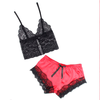 Subblime953966 Casual Silk Nightgown + Lace Pants Black/Red L/Xl | Niks.fi verkkokauppa