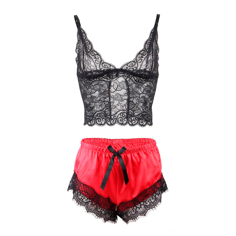 Subblime953966 Casual Silk Nightgown + Lace Pants Black/Red L/Xl | Niks.fi verkkokauppa