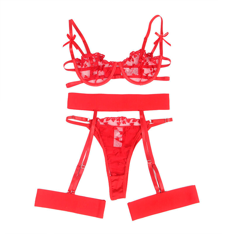 Subblime954338 Heart Print Bra + Thong + Garter Belt Red L/Xl | Niks.fi verkkokauppa
