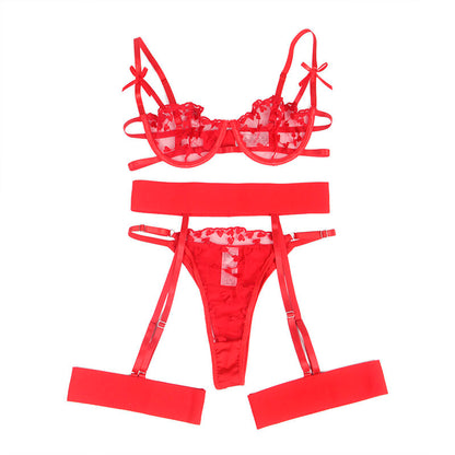 Subblime954338 Heart Print Bra + Thong + Garter Belt Red L/Xl | Niks.fi verkkokauppa