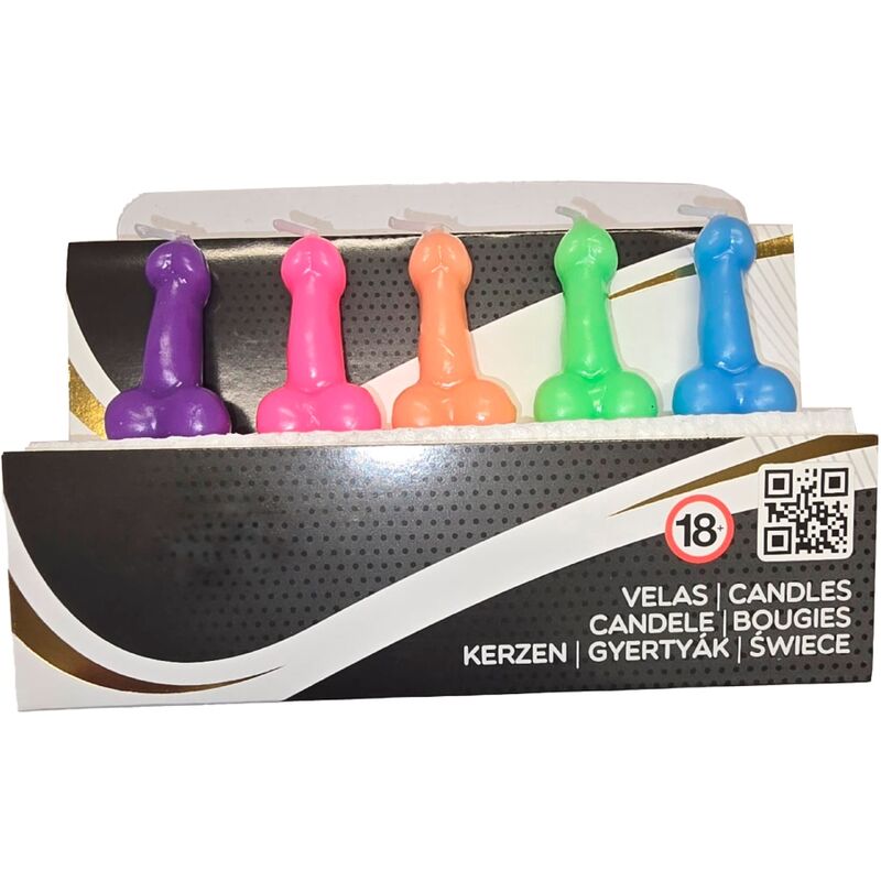 Diablo Picantebox Of 5 Penis-Shaped Candles In Different Colors | Niks.fi verkkokauppa