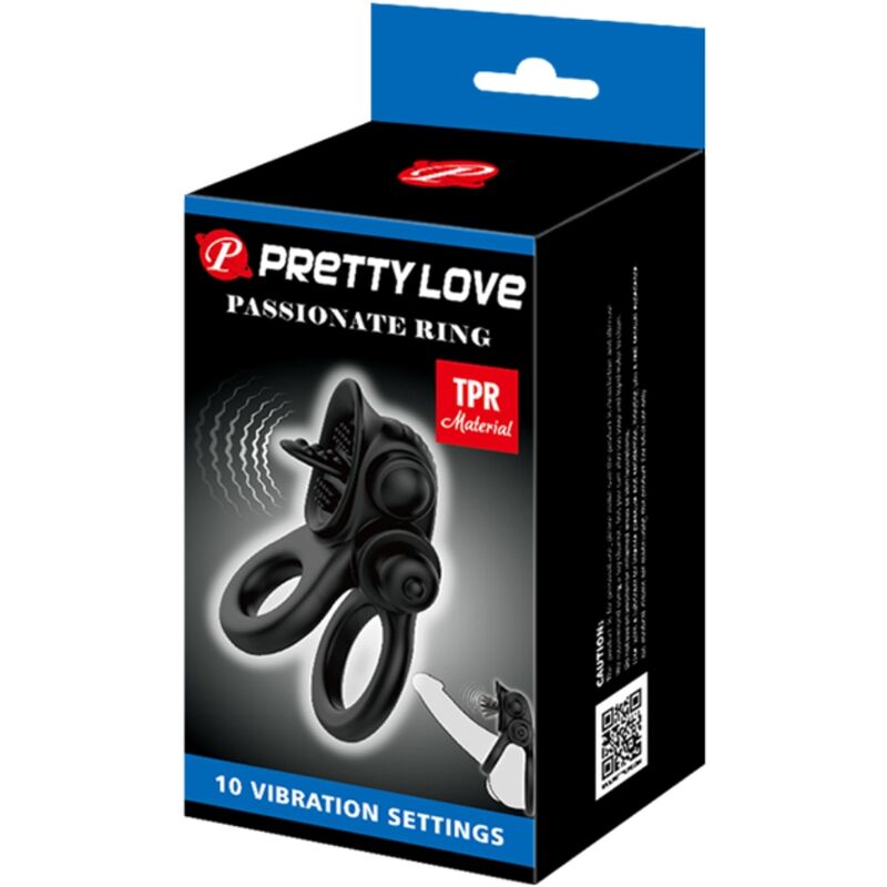 Passionate Ring Double Vibrating Ring + Clitoris Stimulator Black | Niks.fi verkkokauppa