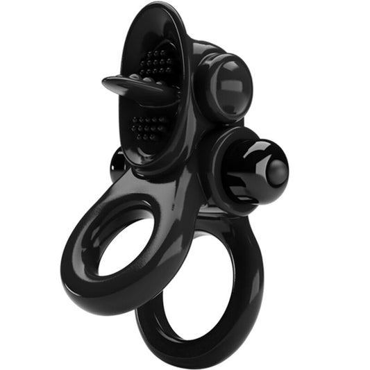 Passionate Ring Double Vibrating Ring + Clitoris Stimulator Black | Niks.fi verkkokauppa