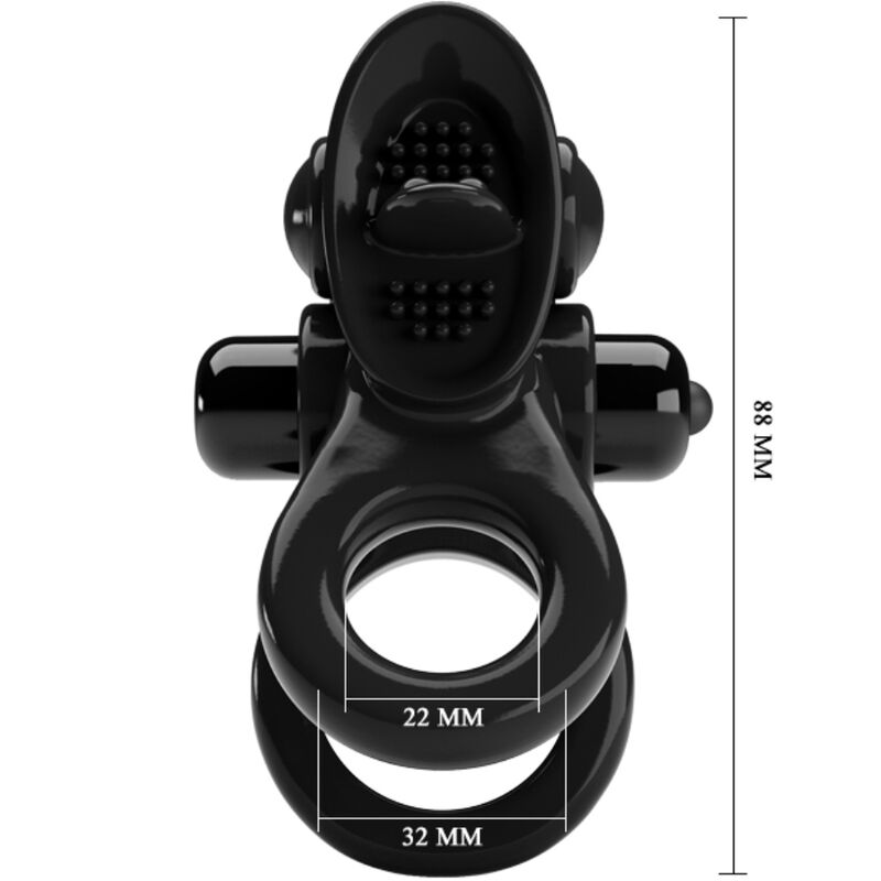 Passionate Ring Double Vibrating Ring + Clitoris Stimulator Black | Niks.fi verkkokauppa