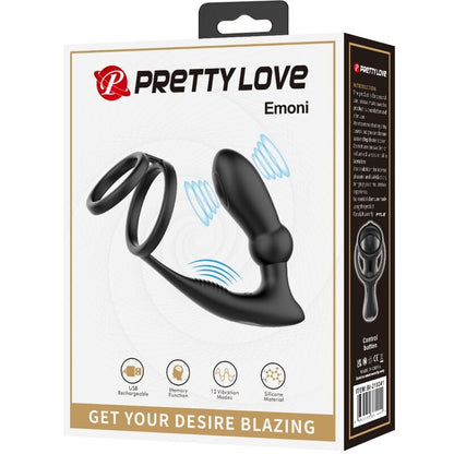 Emoni Penis Ring + Anal Plug 12 Vibrations Black | Niks.fi verkkokauppa