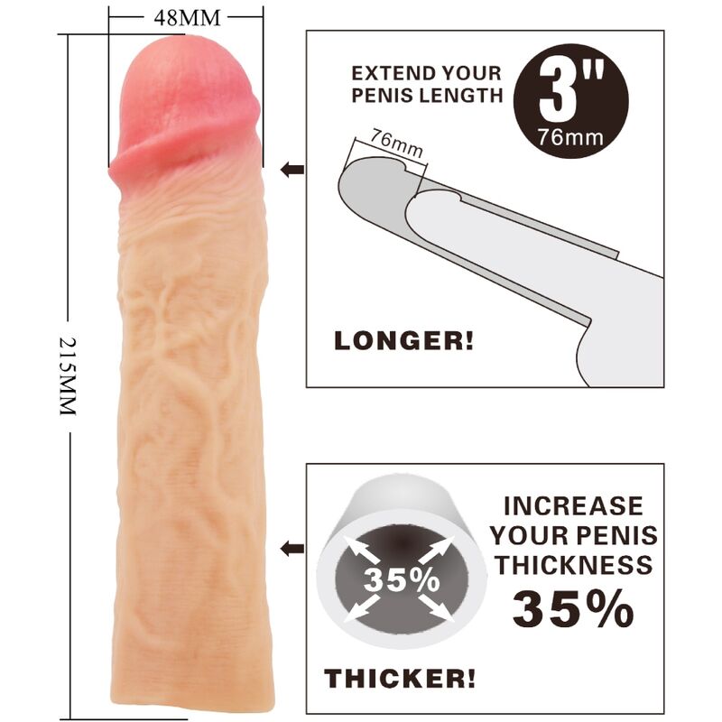 Derek Penis Sleeve With 7.6 Cm Extension Flesh | Niks.fi verkkokauppa