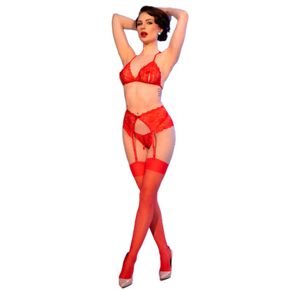 Chilirosecr 4848 Red Lace Bra + Thong + Stockings Set L | Niks.fi verkkokauppa