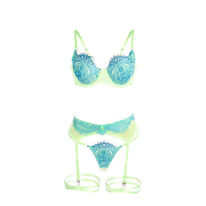 Subblime955311 Set Of Bra With Lace And Garter Lines Green And Blue S/M | Niks.fi verkkokauppa