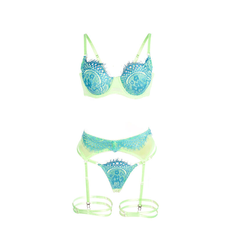 Subblime955328 Bra Set With Lace And Garter Lines Green And Blue L/Xl | Niks.fi verkkokauppa