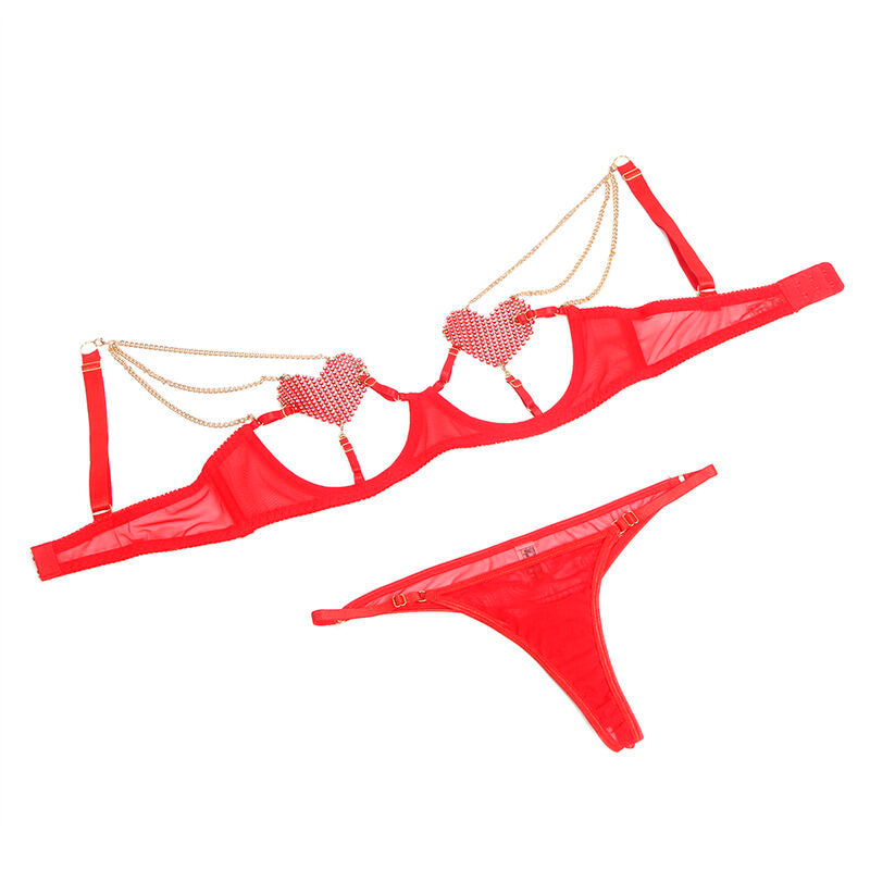Subblime955526 Bra Set With Chains And Mesh Heart Red L/Xl | Niks.fi verkkokauppa