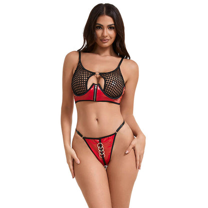 Subblime955533 Red Patent Leather Mesh Zipper Bra Set S/M | Niks.fi verkkokauppa