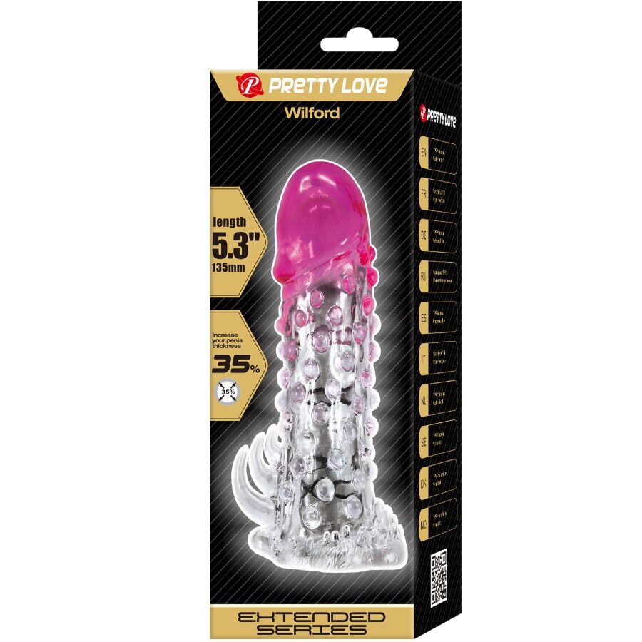 Wilford Realistic Enlargement Sheath With Embossed Penis Pink | Niks.fi verkkokauppa
