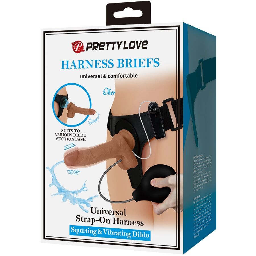Universal Harness Briefs With Vibrating And Squirting Dildo 15.5 Cm Mulato | Niks.fi verkkokauppa