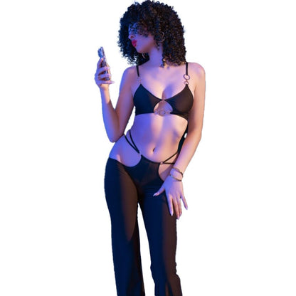 Chilirosecr 4851 Black Top And Leggings Set With Golden Accessories S | Niks.fi verkkokauppa