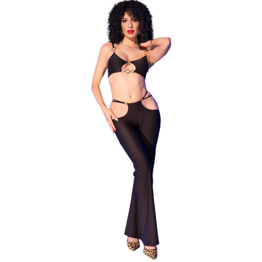 Chilirosecr 4851 Black Top And Leggings Set With Golden Accessories L | Niks.fi verkkokauppa