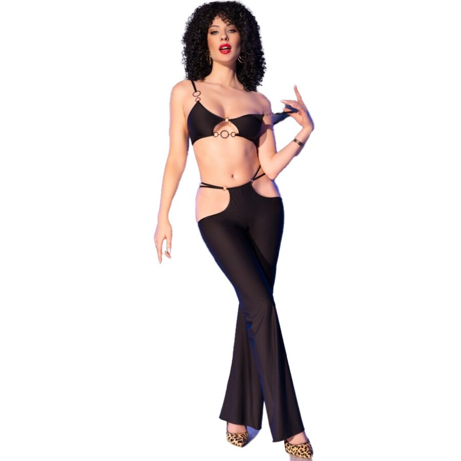 Chilirosecr 4851 Black Top And Leggings Set With Golden Accessories L | Niks.fi verkkokauppa