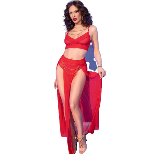 Chilirosecr 4850 Red Top And Leggings Set With Golden Accessories S | Niks.fi verkkokauppa