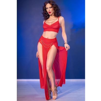 Chilirosecr 4850 Red Top And Leggings Set With Golden Accessories Xl | Niks.fi verkkokauppa