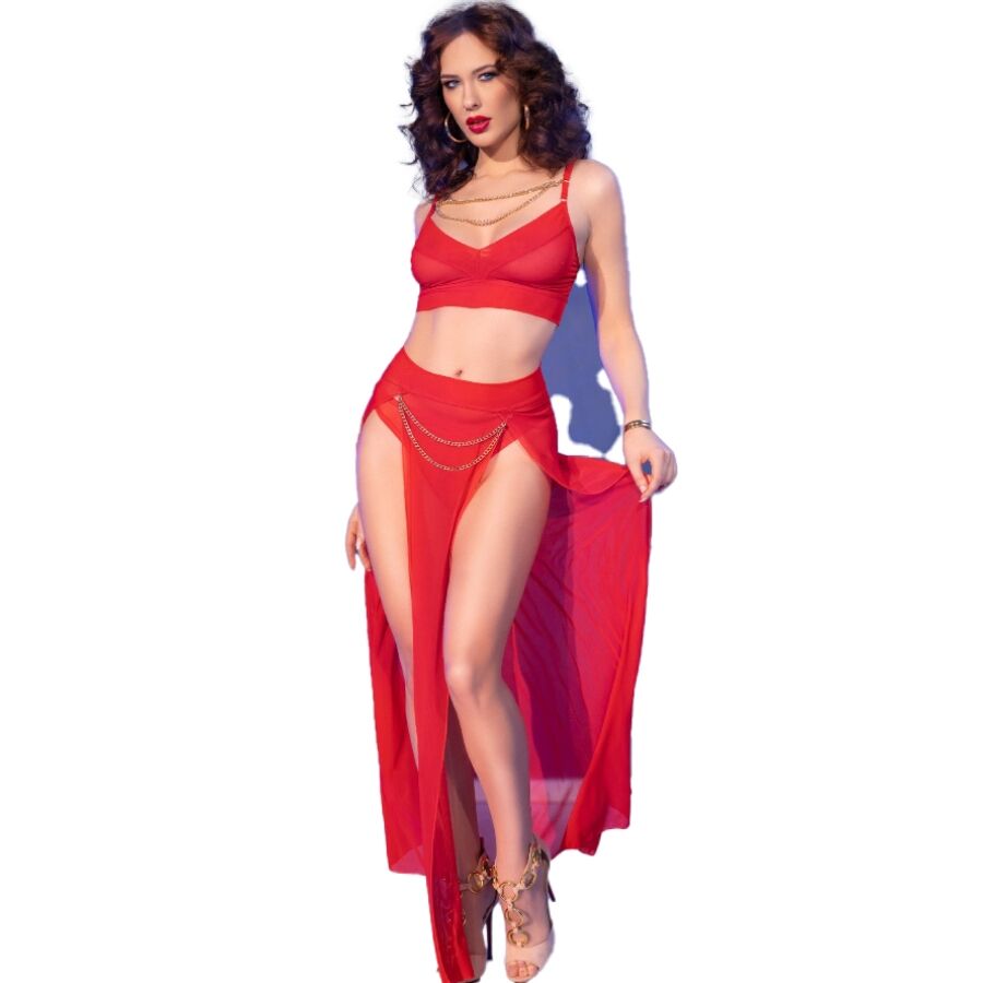 Chilirosecr 4850 Red Top And Leggings Set With Golden Accessories Xl | Niks.fi verkkokauppa