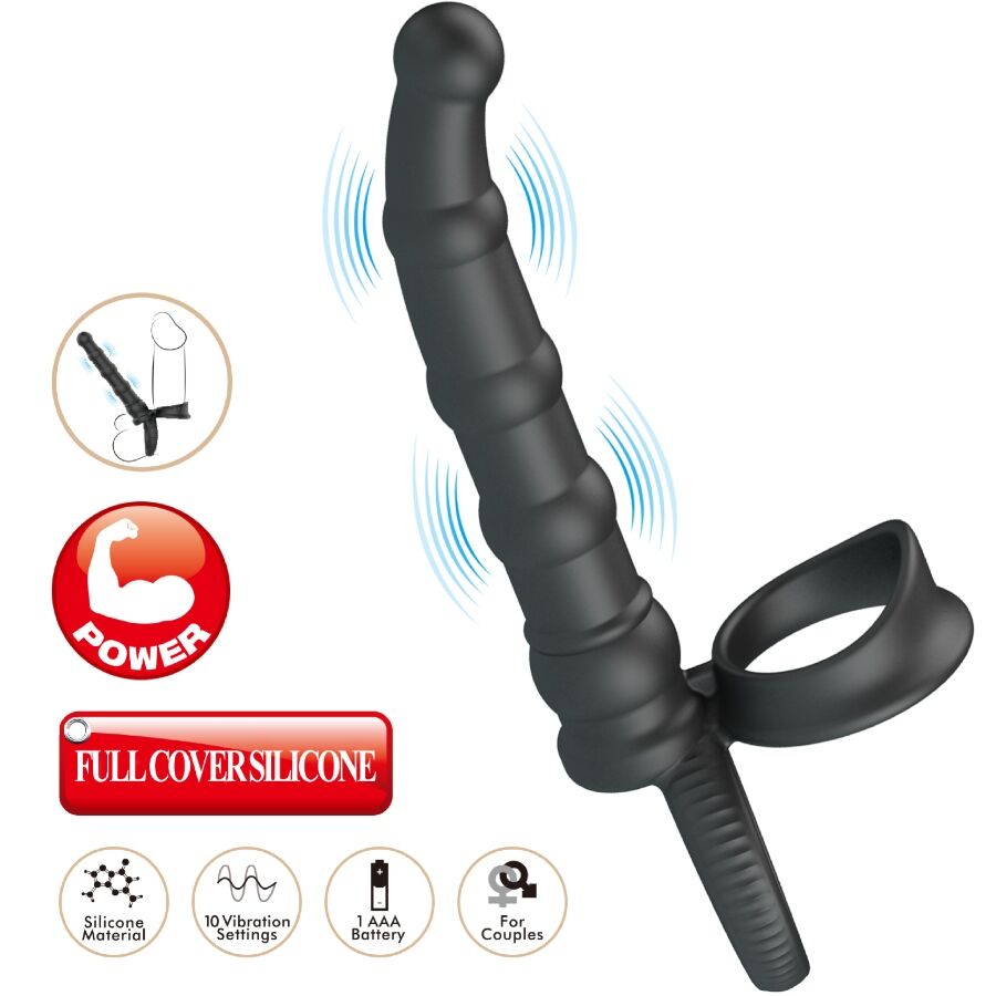 Tatum Vibrating Penis Ring With Plug 10 Vibrations Black | Niks.fi verkkokauppa