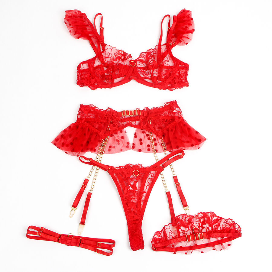 Subblime957513 Lace Bra And Garter Set Red L/Xl | Niks.fi verkkokauppa