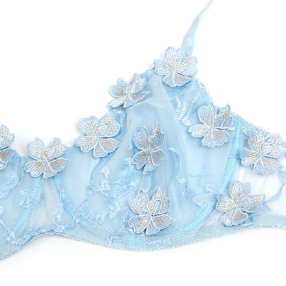 Subblime957629 Flower Embroidered Bra And Panties Set Sky Blue S/M | Niks.fi verkkokauppa