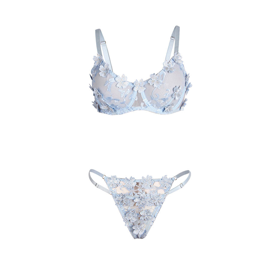 Subblime957629 Flower Embroidered Bra And Panties Set Sky Blue S/M | Niks.fi verkkokauppa