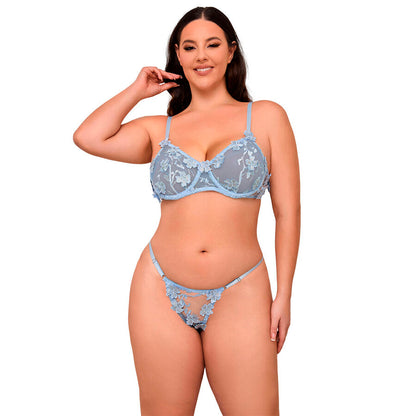 Subblime957636 Flower Embroidered Bra And Panties Set Sky Blue L/Xl | Niks.fi verkkokauppa