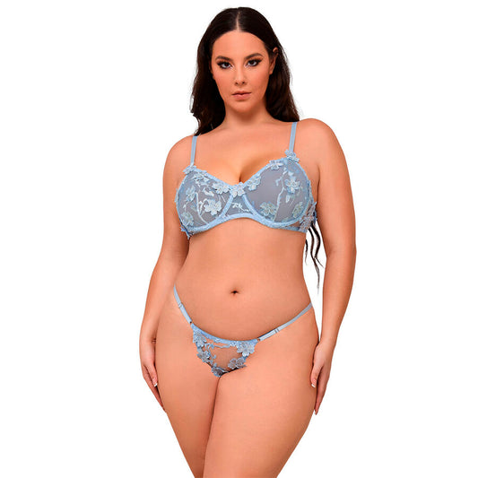 Subblime957636 Flower Embroidered Bra And Panties Set Sky Blue L/Xl | Niks.fi verkkokauppa