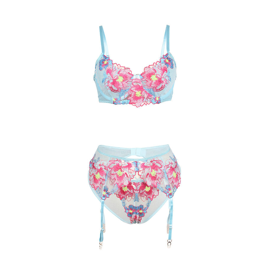 Subblime957650 Flower Embroidered Bra And Garter Belt Set Pink L/Xl | Niks.fi verkkokauppa