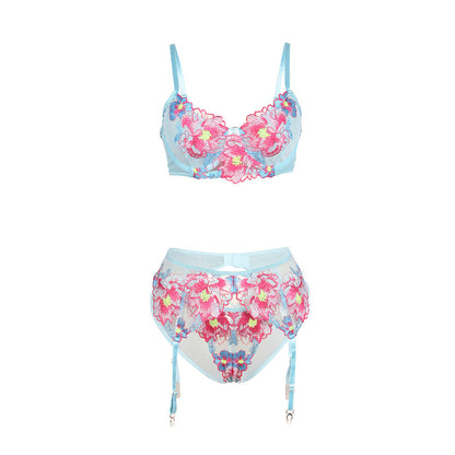 Subblime957650 Flower Embroidered Bra And Garter Belt Set Pink L/Xl | Niks.fi verkkokauppa