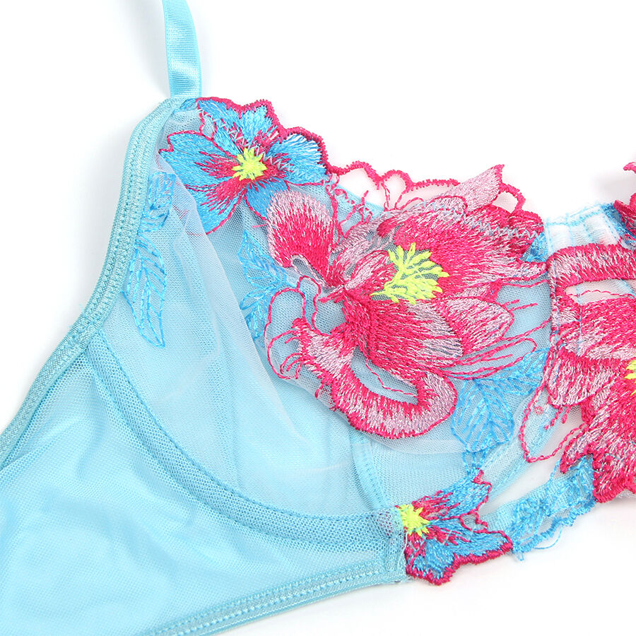 Subblime957650 Flower Embroidered Bra And Garter Belt Set Pink L/Xl | Niks.fi verkkokauppa