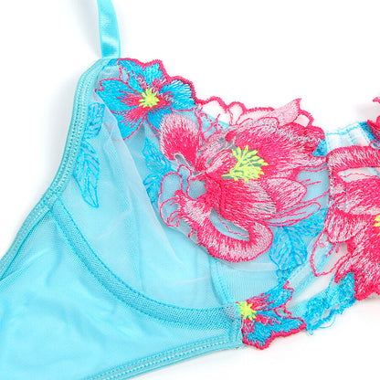 Subblime957650 Flower Embroidered Bra And Garter Belt Set Pink L/Xl | Niks.fi verkkokauppa