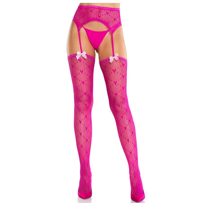 Leg Avenueheart Stockings With Garters Magenta | Niks.fi verkkokauppa
