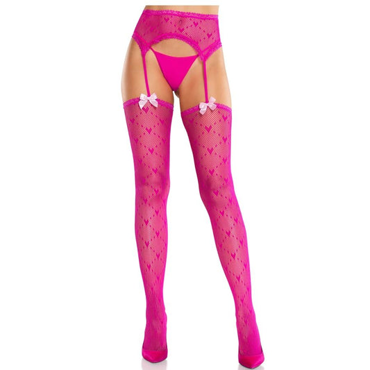 Leg Avenueheart Stockings With Garters Magenta | Niks.fi verkkokauppa