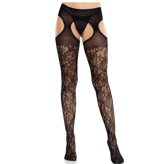 Leg Avenuefloral Lace Stockings With Garters United Black | Niks.fi verkkokauppa