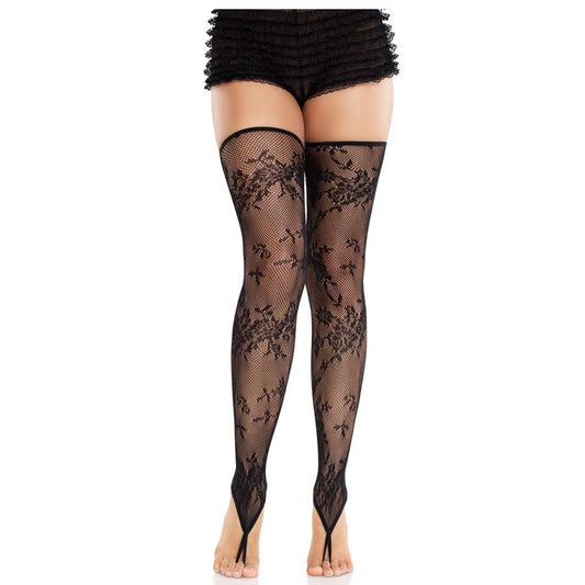 Leg Avenuefloral Lace Footless Stockings Black | Niks.fi verkkokauppa
