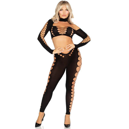 Leg Avenuecrop Top And Leggings Cut-Out Seamless Black | Niks.fi verkkokauppa