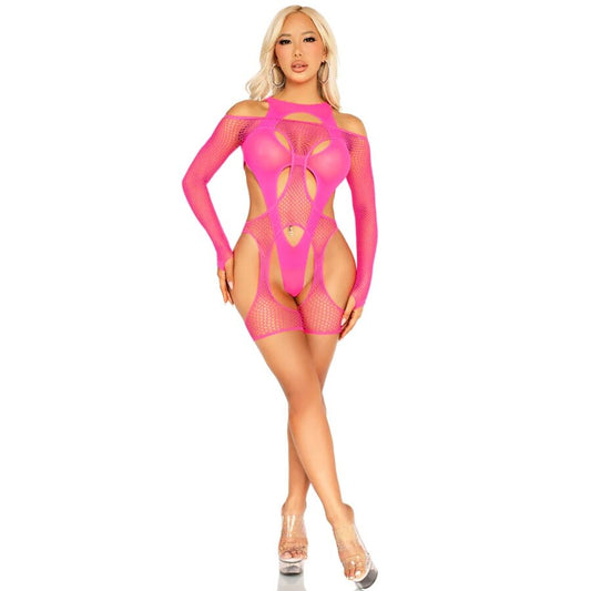 Leg Avenuefishnet Bodystocking With Garter Belt And Harness Neon Pink | Niks.fi verkkokauppa