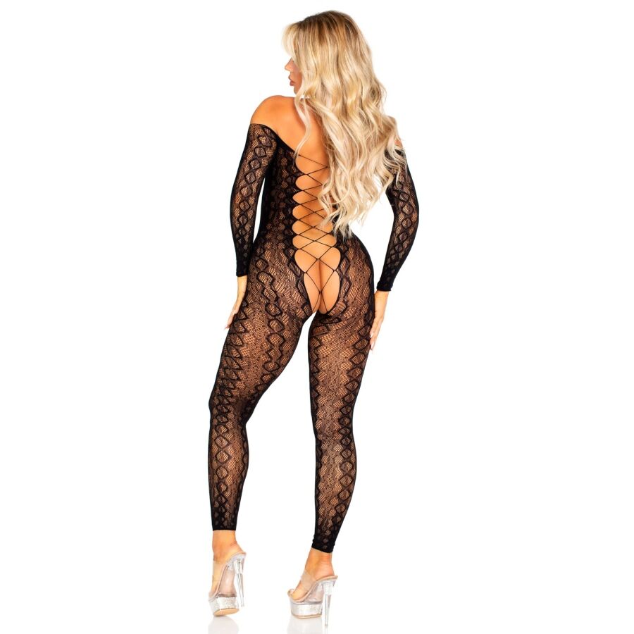 Leg Avenuecrotchless Bodystocking In Exotic Snake Lace Black | Niks.fi verkkokauppa