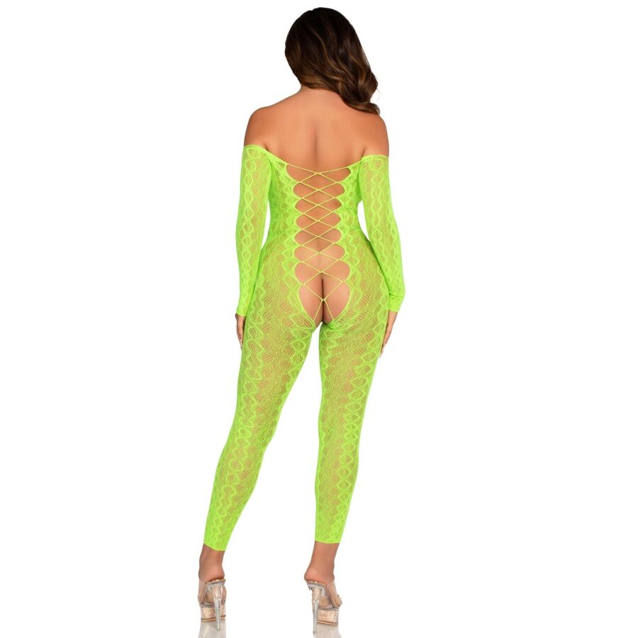 Leg Avenuecrotchless Bodystocking Exotic Snake Lace Neon Green | Niks.fi verkkokauppa